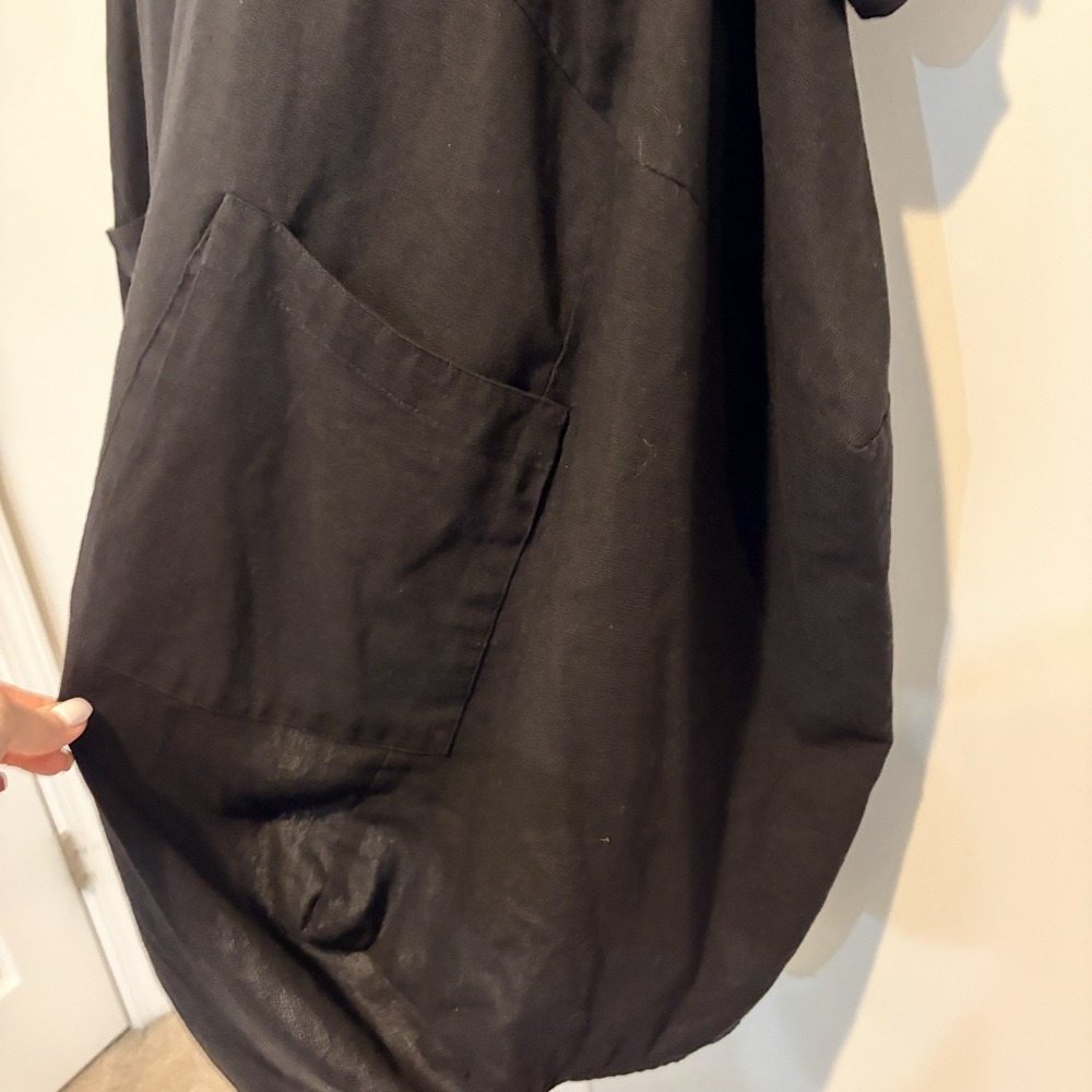 Women's Black Linen Shirt Dress , Balloon Skirt Size XL Pockets Lagenlook Boho - Picture 5 of 7